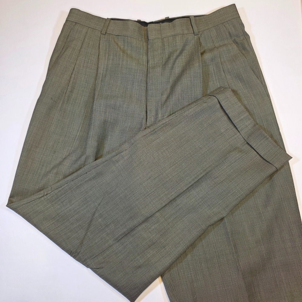 Tom James Royal Classic Mens 33x28 Grey Wool Pleated Cuffed Dress Pants Trousers